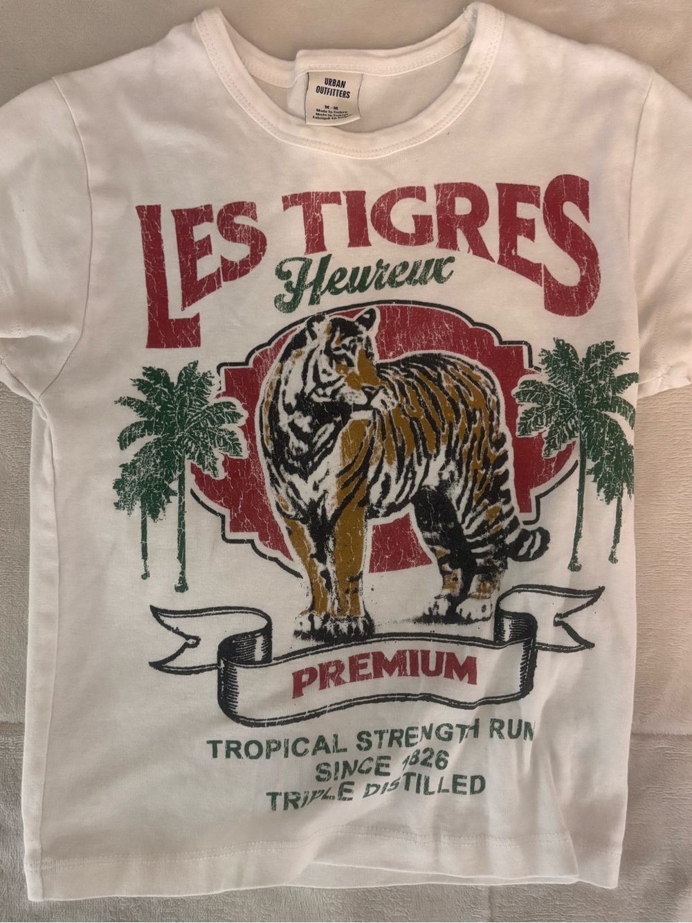 Urban Outfitters White Graphic Tee with Tiger and Palm Trees
